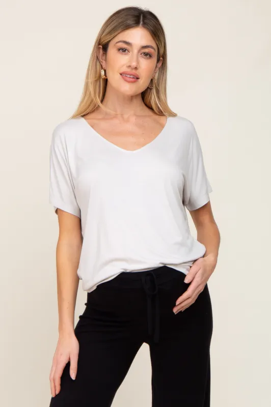 Light Grey V-Neck Maternity Dolman Sleeve Top sold by Pinkblush