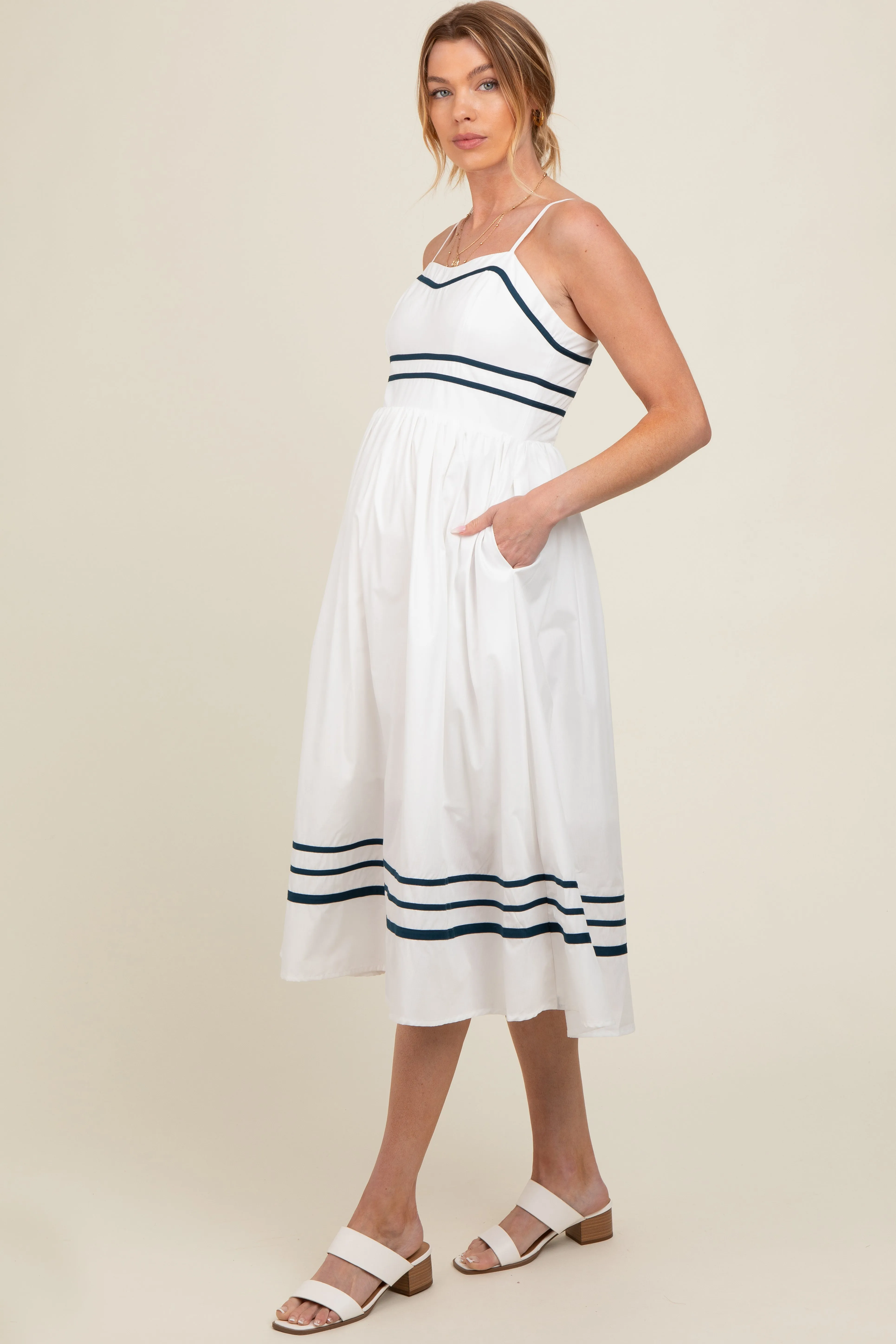 Ivory Contrast Stripe Maternity Midi Dress sold by Pinkblush product image thumbnail 3