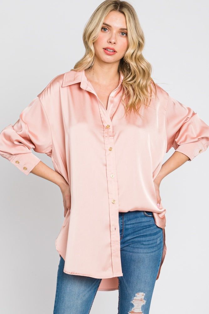 Light Pink Satin Button Up Maternity Blouse sold by Pinkblush product image thumbnail 8