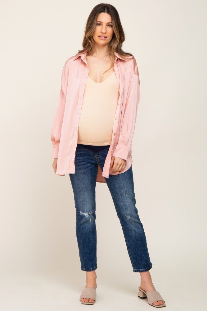 Light Pink Satin Button Up Maternity Blouse sold by Pinkblush product image thumbnail 5