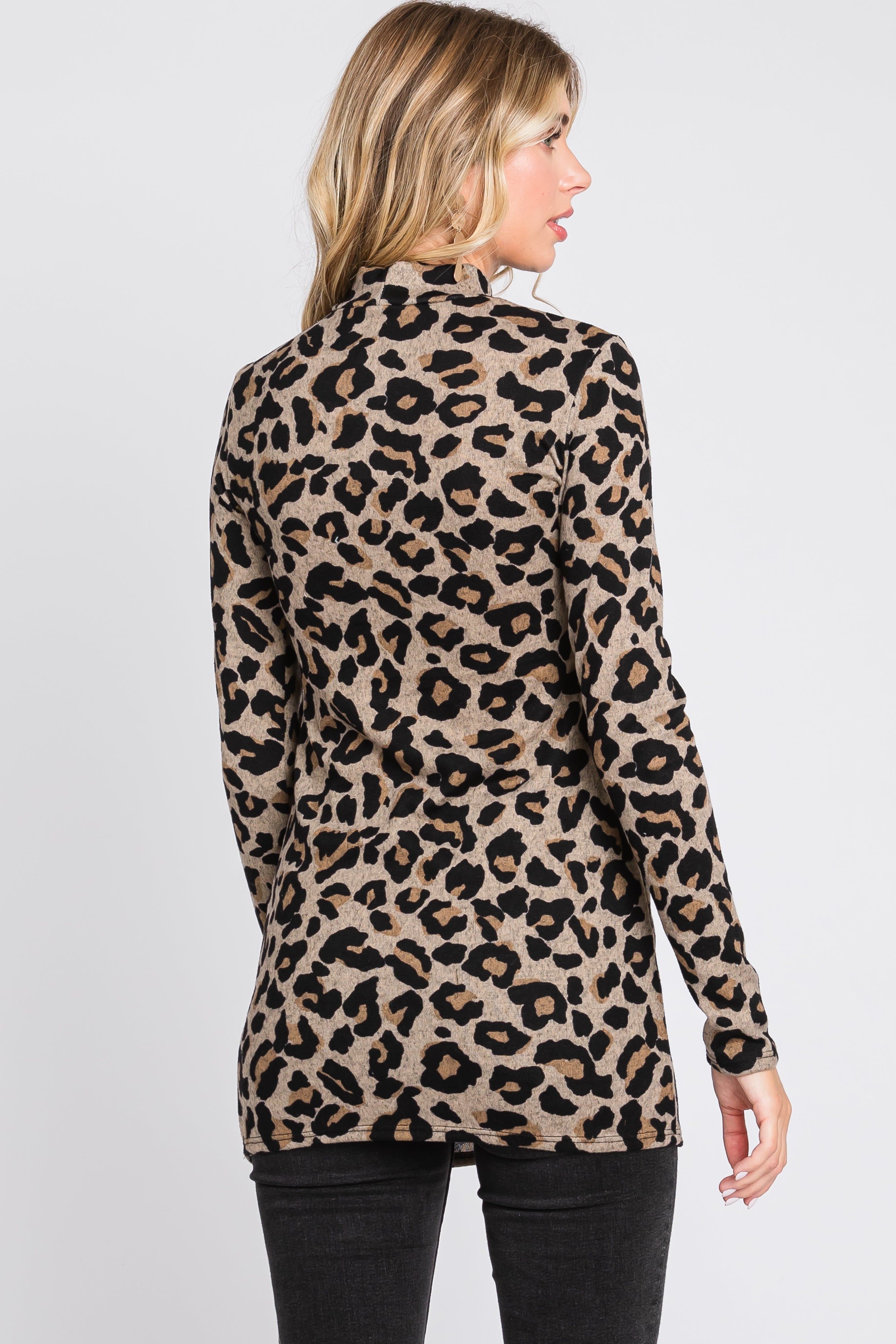 Taupe Animal Print Mock Neck Top sold by Pinkblush product image thumbnail 4