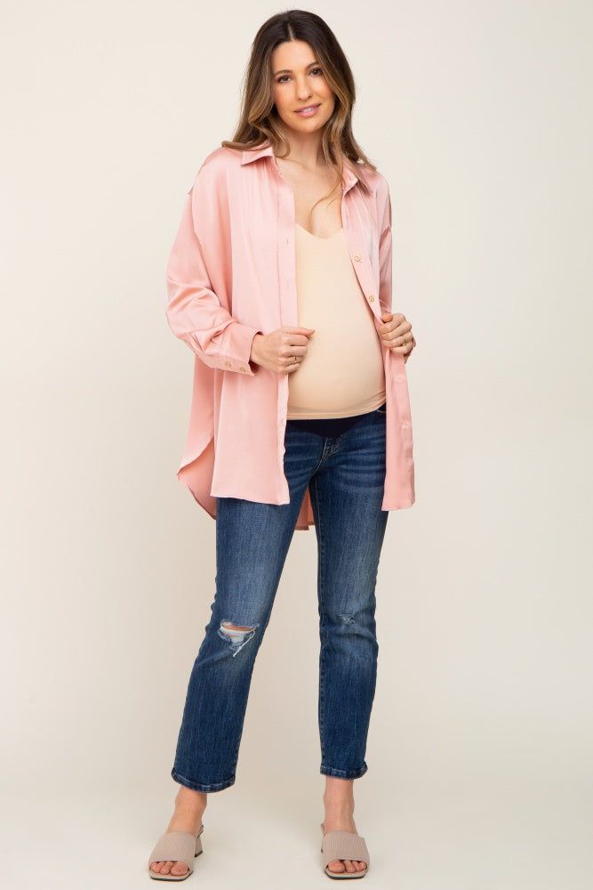 Light Pink Satin Button Up Maternity Blouse sold by Pinkblush product image thumbnail 6