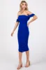 Royal Off Shoulder Sleeveless Ruched Mesh Midi Dress sold by Pinkblush
