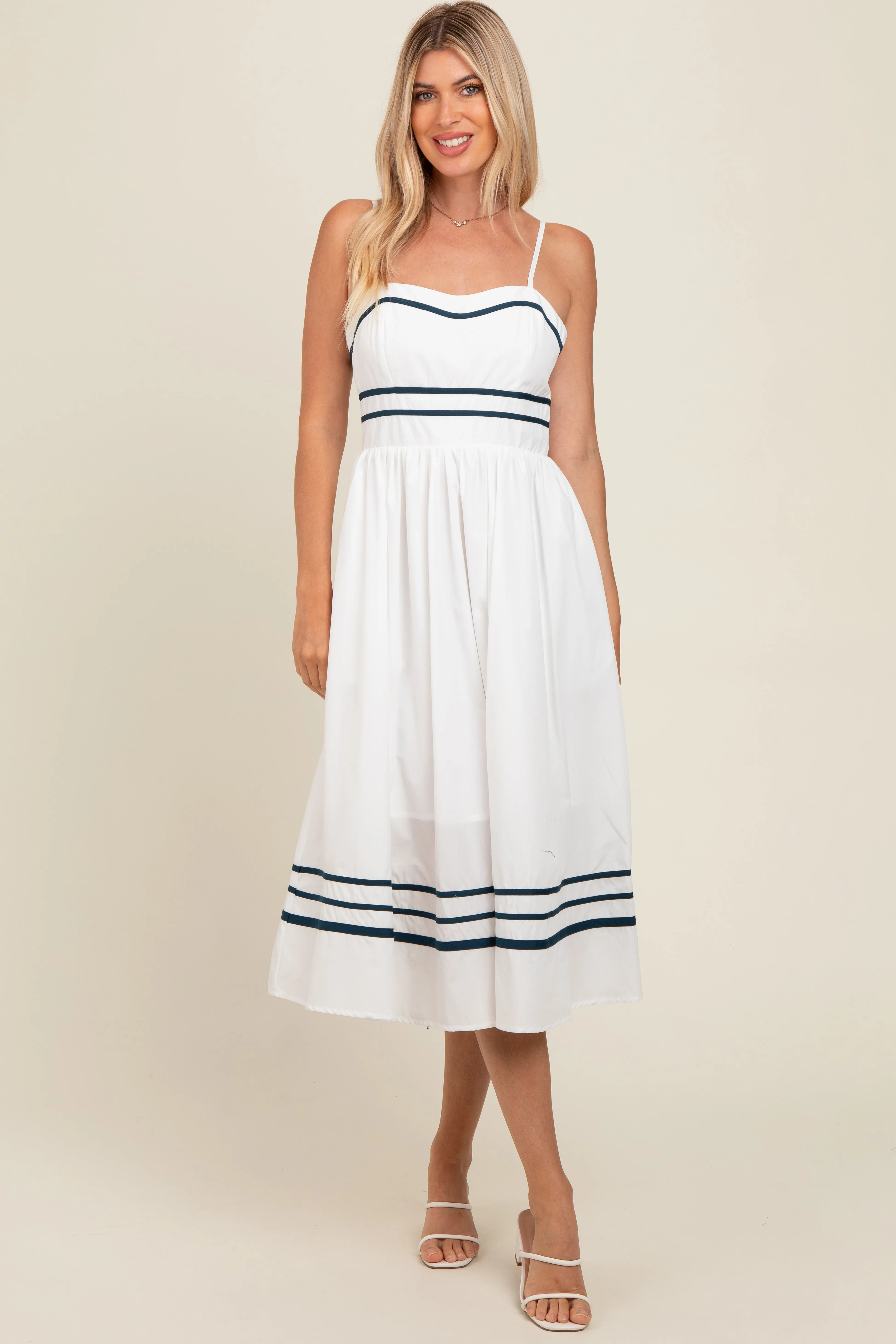 Ivory Contrast Stripe Maternity Midi Dress sold by Pinkblush product image thumbnail 5