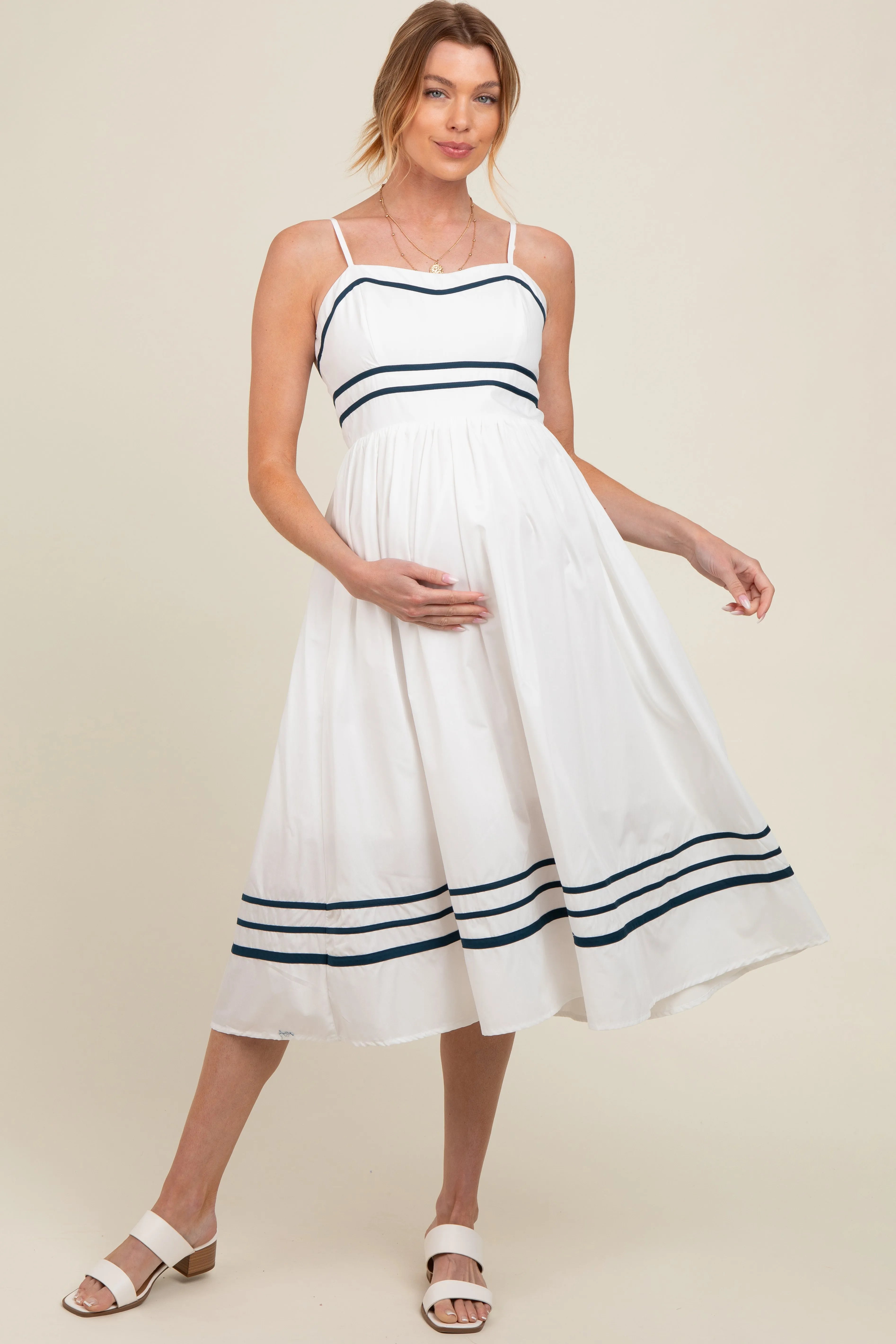 Ivory Contrast Stripe Maternity Midi Dress sold by Pinkblush product image thumbnail 2