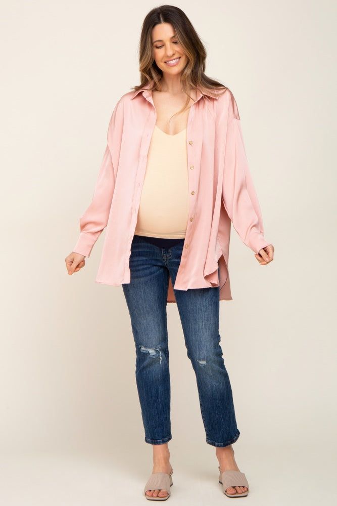 Light Pink Satin Button Up Maternity Blouse sold by Pinkblush product image thumbnail 7