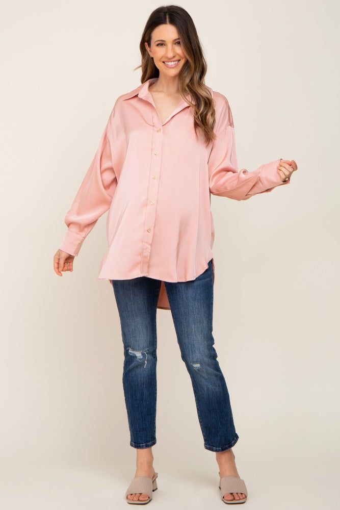 Light Pink Satin Button Up Maternity Blouse sold by Pinkblush product image thumbnail 4