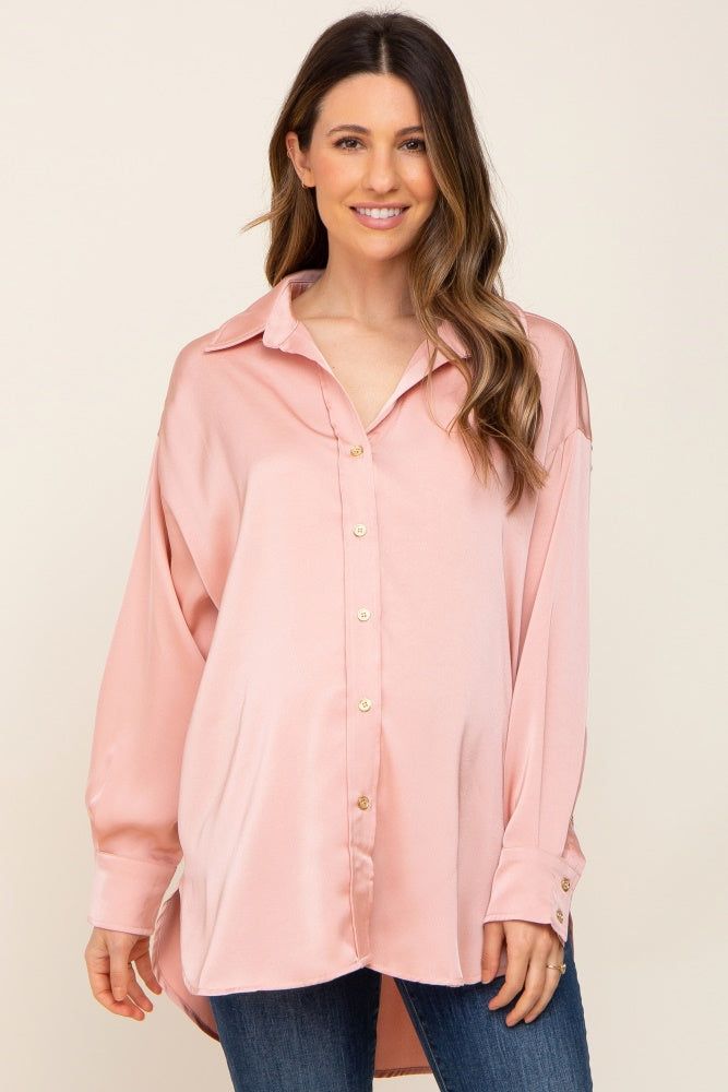 Light Pink Satin Button Up Maternity Blouse sold by Pinkblush