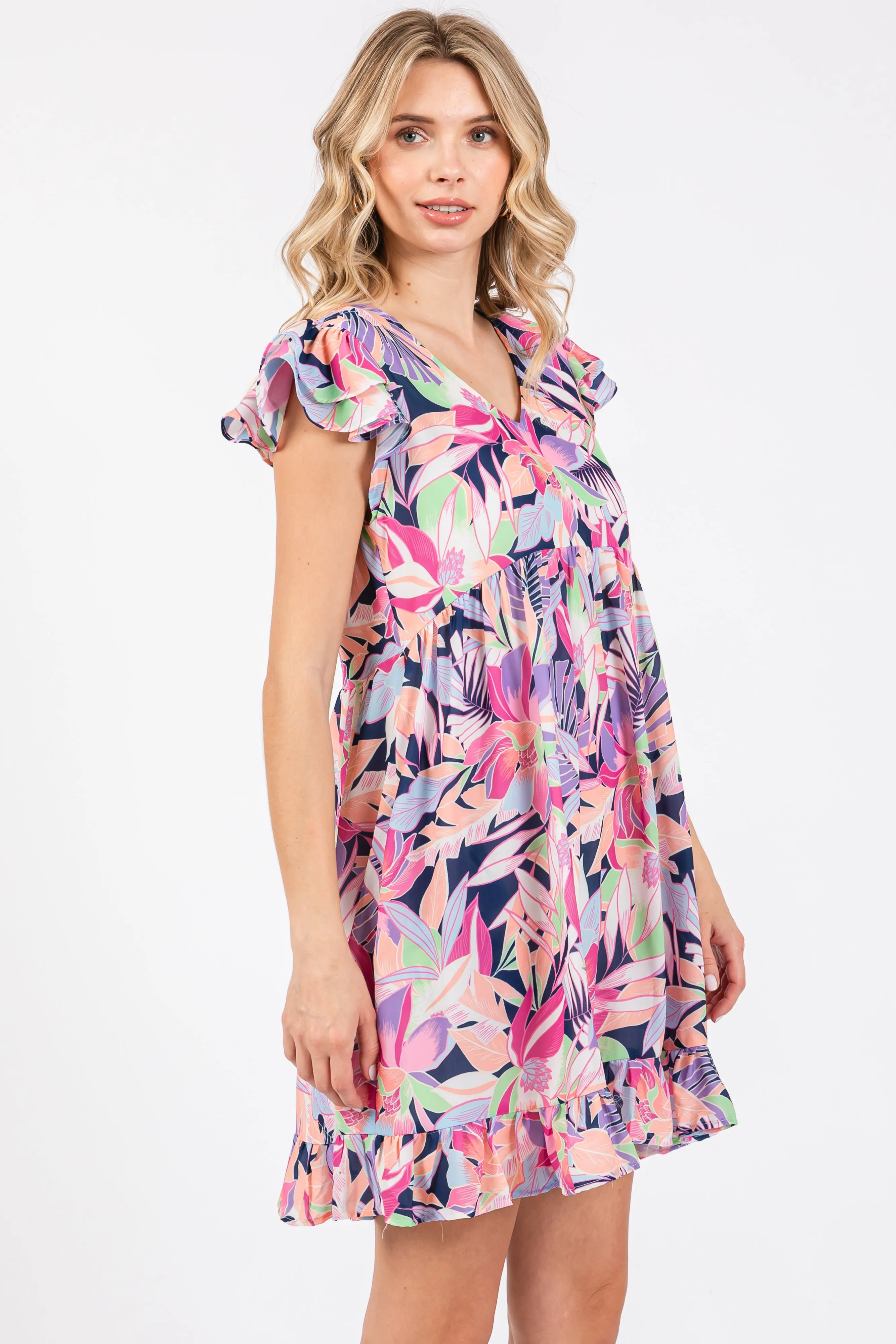 Lavender Floral Tiered Flutter Sleeve Dress sold by Pinkblush product image thumbnail 3