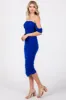 Royal Off Shoulder Sleeveless Ruched Mesh Midi Dress sold by Pinkblush