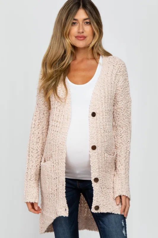 Light Pink Popcorn Knit Hi-Low Maternity Cardigan sold by Pinkblush