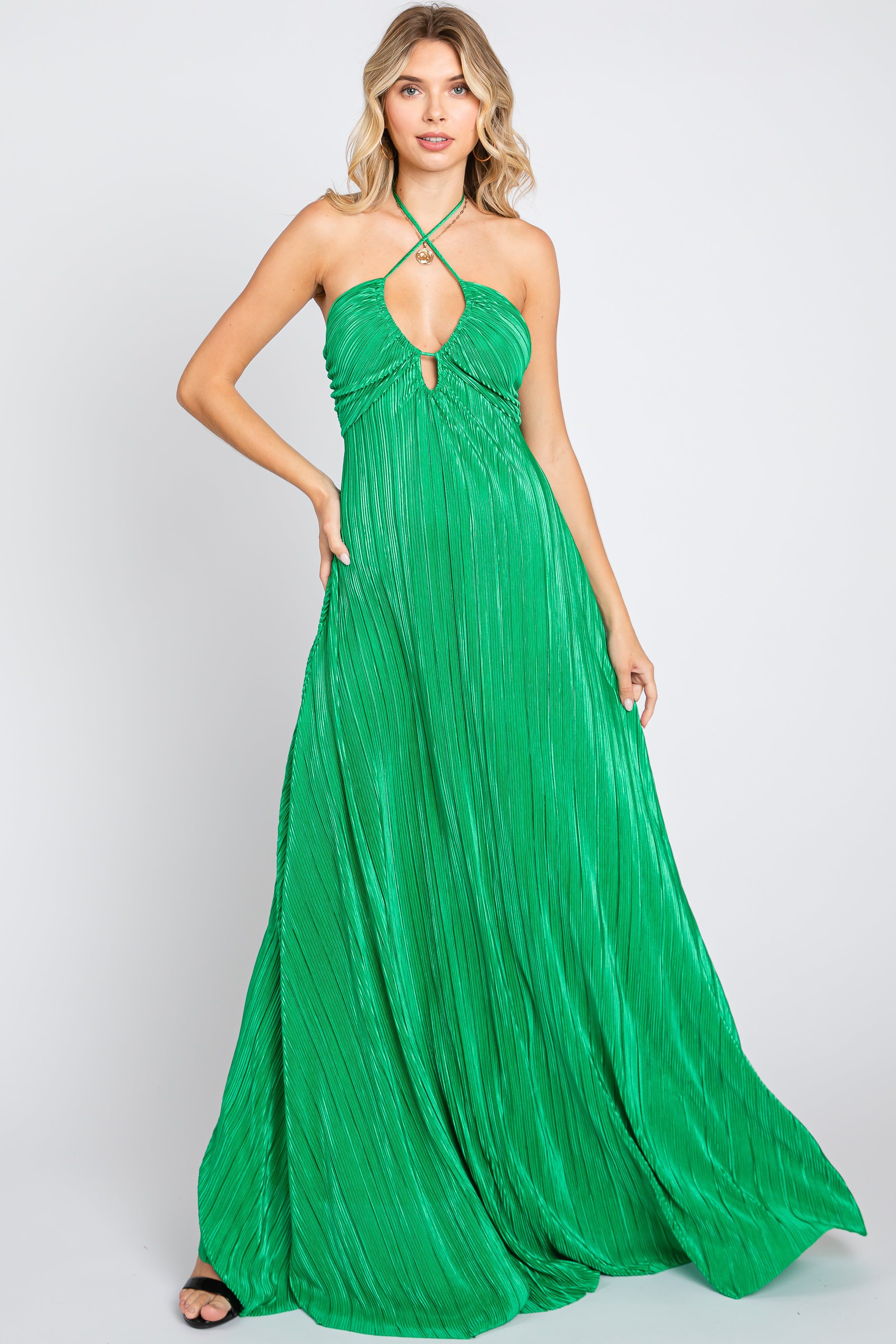 Green Plisse Halter Back Tie Maxi Dress sold by Pinkblush product image thumbnail 5