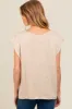 Beige Two Tone Split V-Neck Dolman Short Sleeve Maternity Top sold by Pinkblush