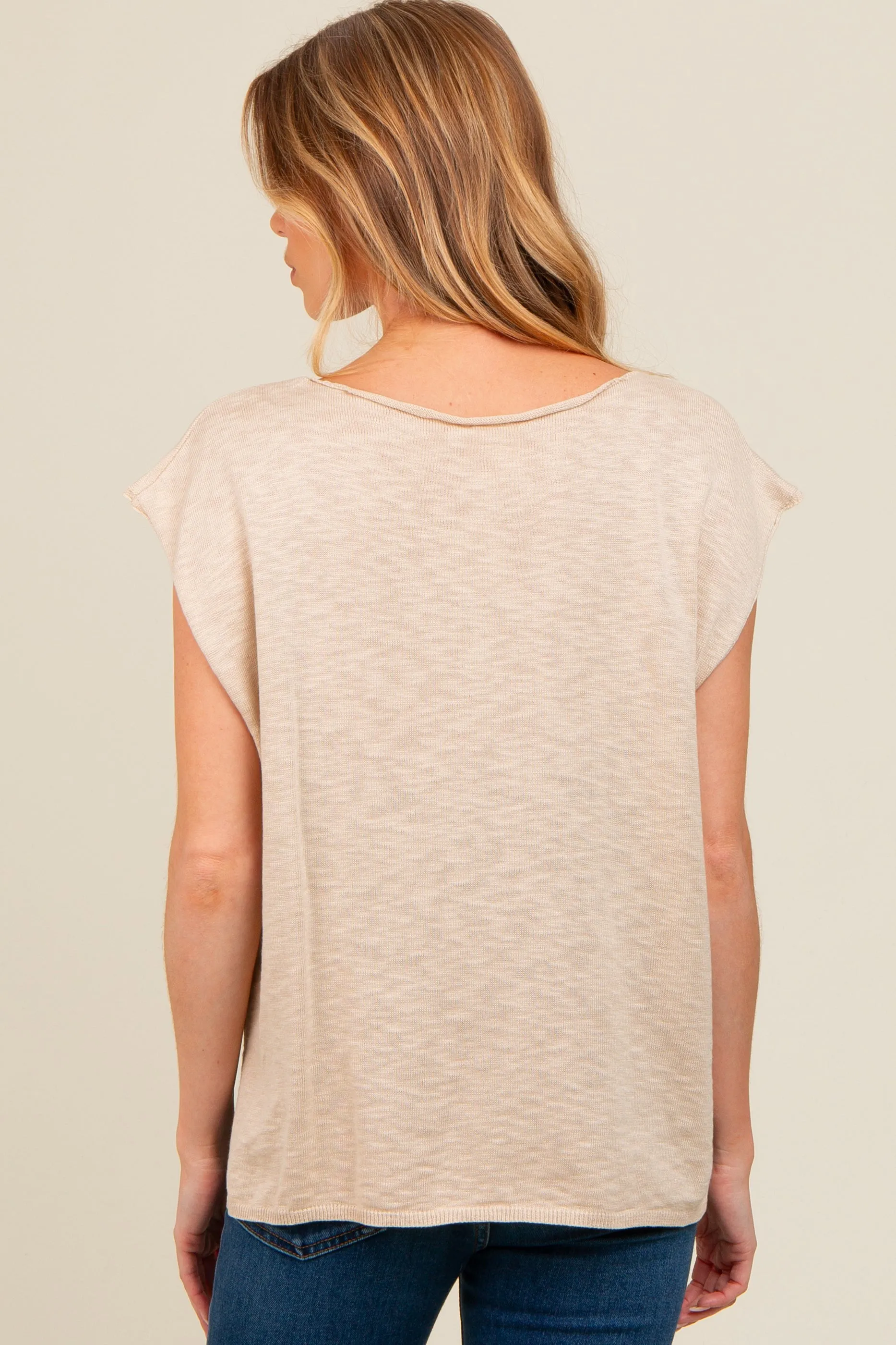 Beige Two Tone Split V-Neck Dolman Short Sleeve Maternity Top sold by Pinkblush product image thumbnail 2