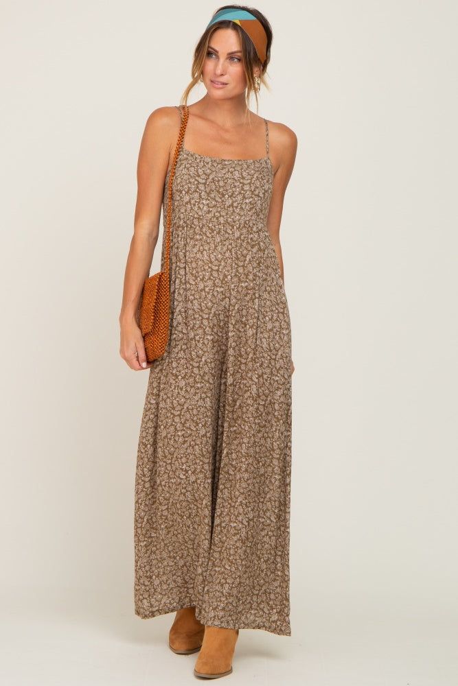 Olive Floral Sleeveless Back Tie Maternity Jumpsuit sold by Pinkblush product image thumbnail 6