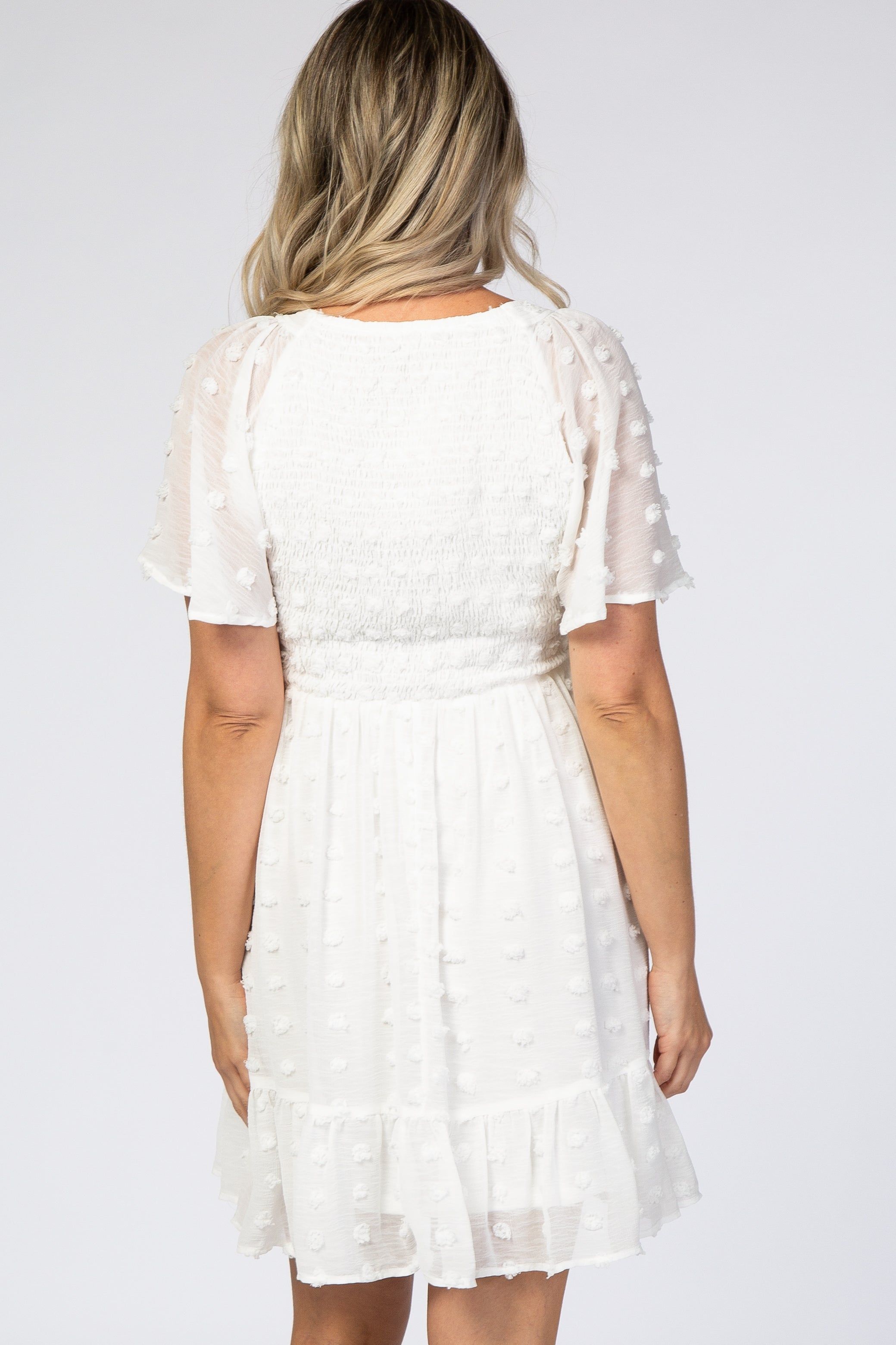 White Swiss Dot Smocked Maternity Dress sold by Pinkblush product image thumbnail 3