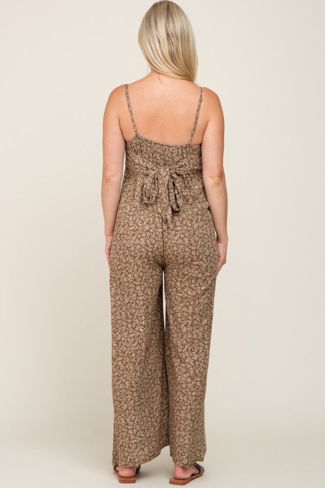 Olive Floral Sleeveless Back Tie Maternity Jumpsuit sold by Pinkblush product image thumbnail 3
