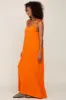 Orange Linen V-Neck Tie Strap Maxi Dress sold by Pinkblush
