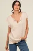 Beige Two Tone Split V-Neck Dolman Short Sleeve Maternity Top sold by Pinkblush
