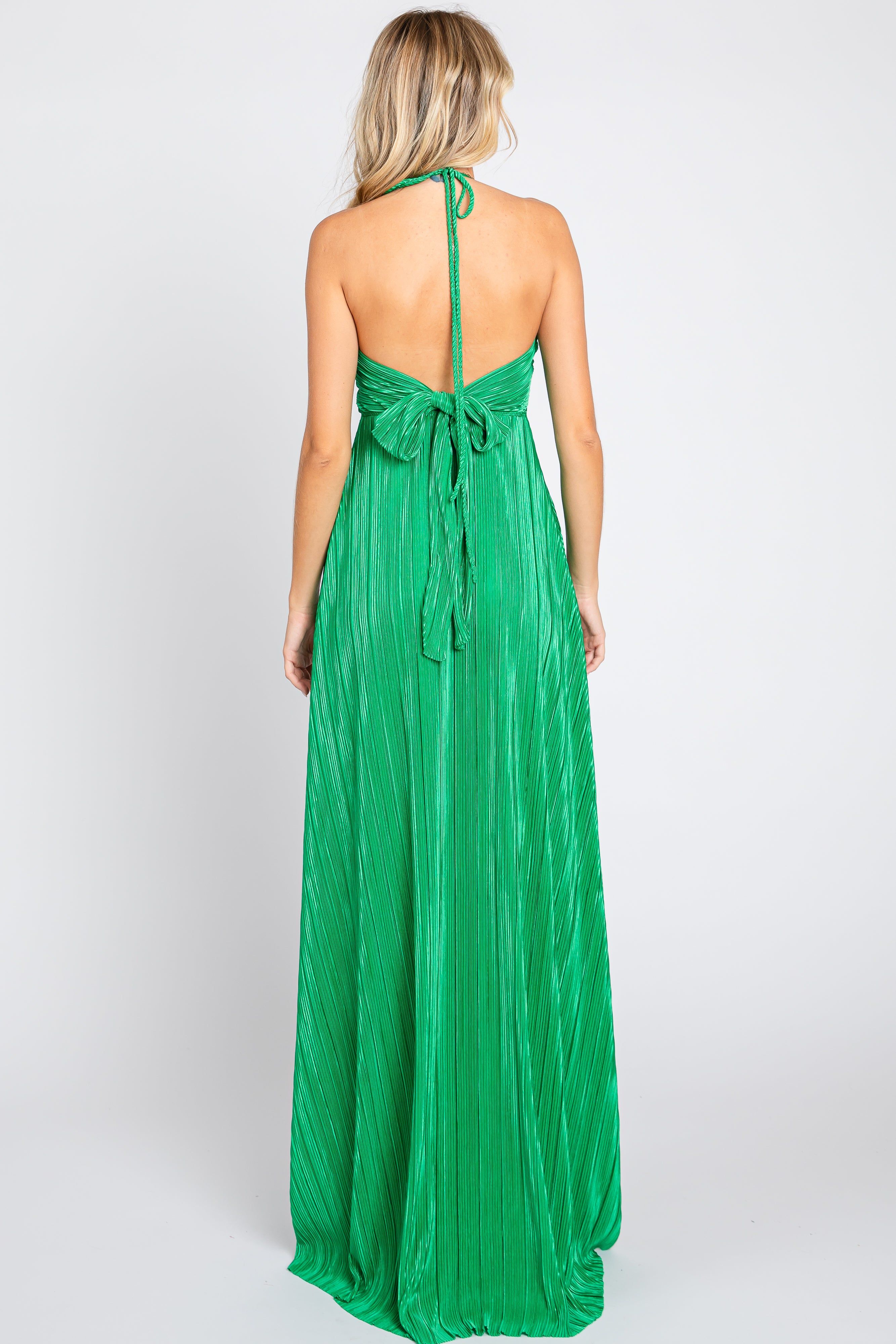 Green Plisse Halter Back Tie Maxi Dress sold by Pinkblush product image thumbnail 3