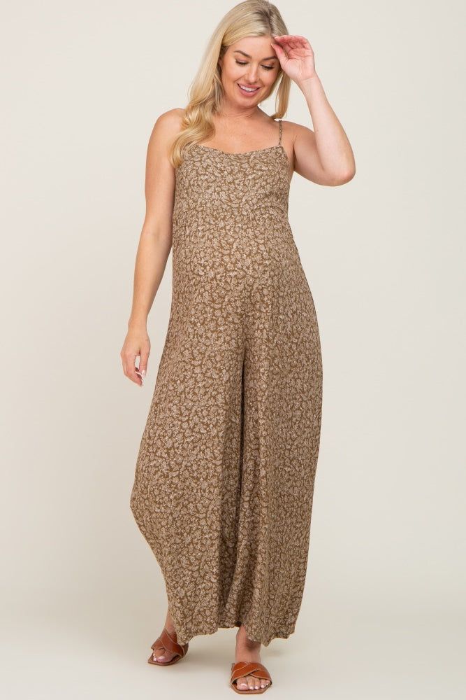 Olive Floral Sleeveless Back Tie Maternity Jumpsuit sold by Pinkblush product image thumbnail 5