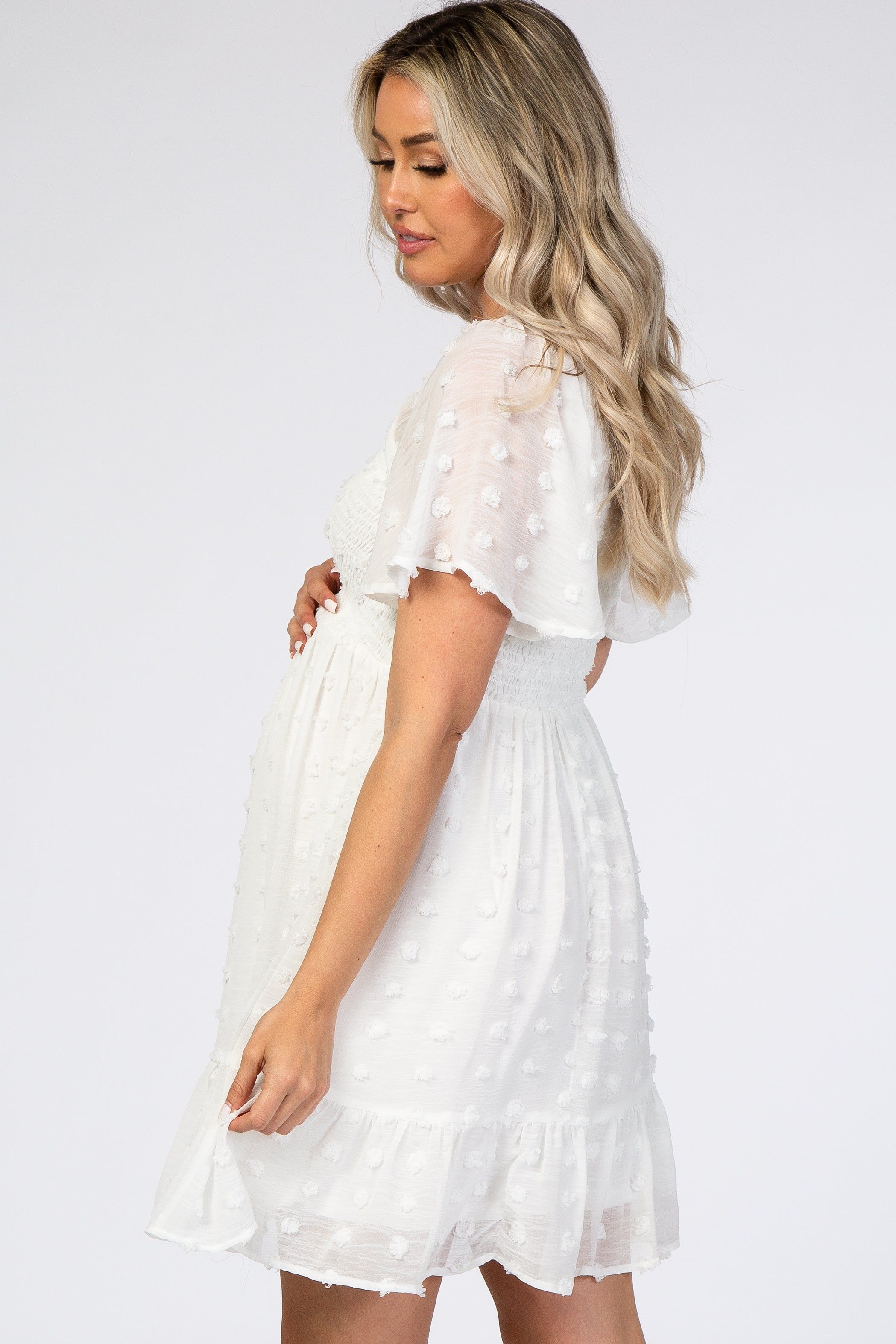 White Swiss Dot Smocked Maternity Dress sold by Pinkblush product image thumbnail 2