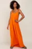 Orange Linen V-Neck Tie Strap Maxi Dress sold by Pinkblush