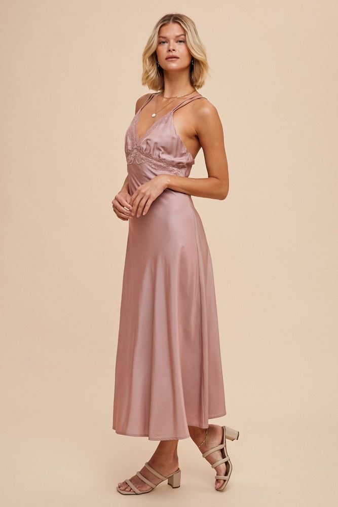 Dark Mauve Matte Satin Lace Slip Dress sold by Pinkblush product image thumbnail 2