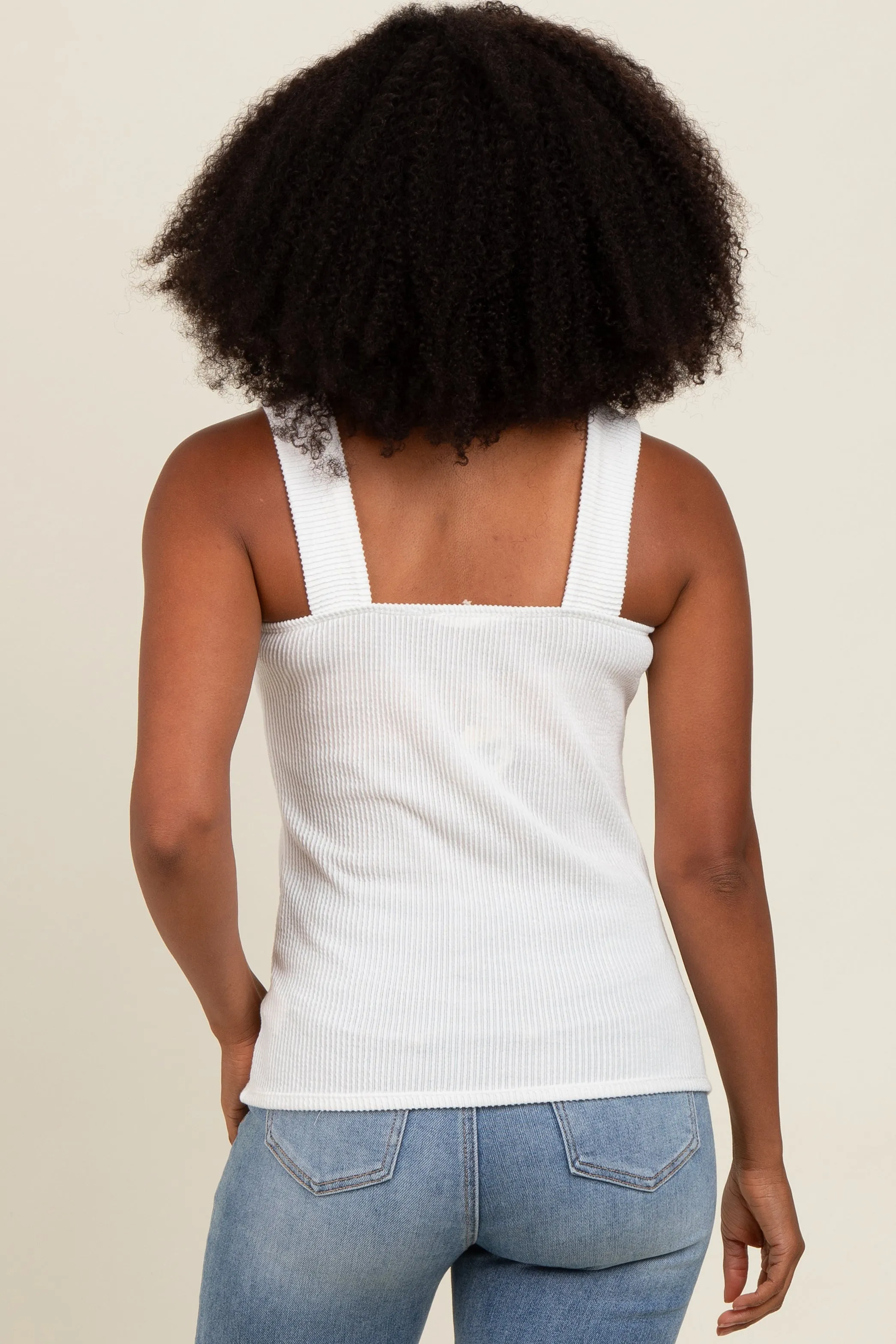 Ivory Ribbed Square Neck Tank Top sold by Pinkblush product image thumbnail 4