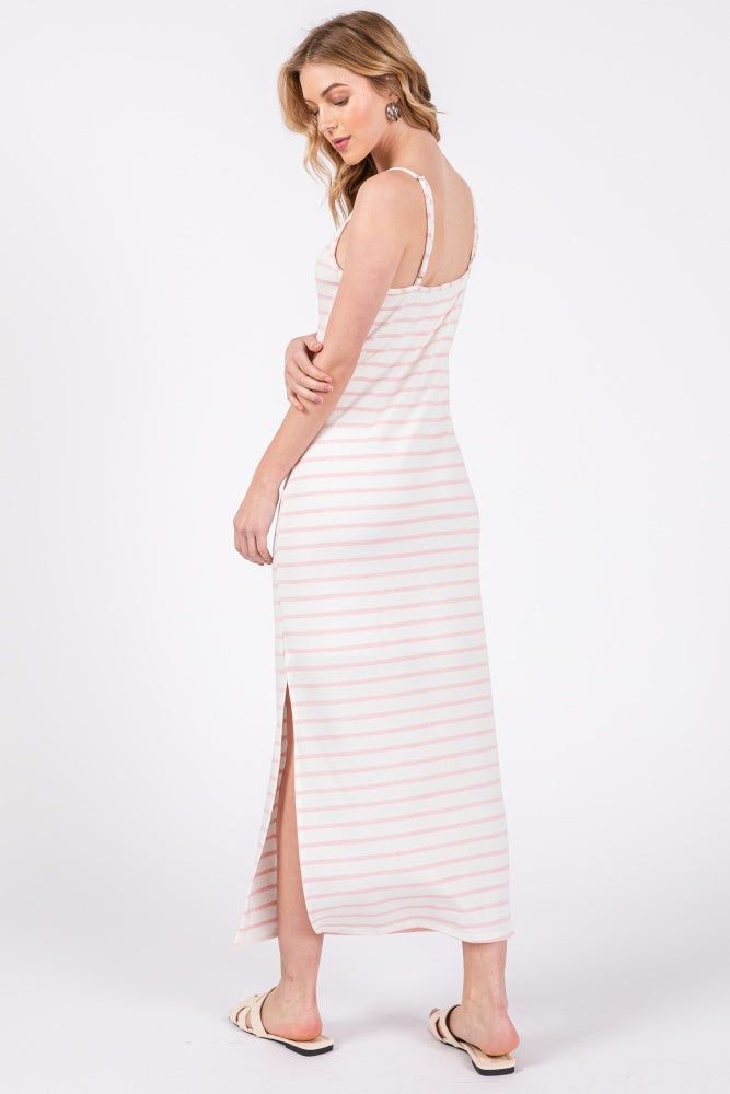Light Pink Striped Knit Side Slit Sleeveless Midi Dress sold by Pinkblush product image thumbnail 3
