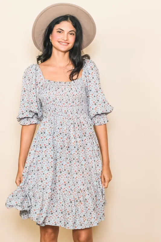 Blue Floral Smocked Dress sold by Pinkblush