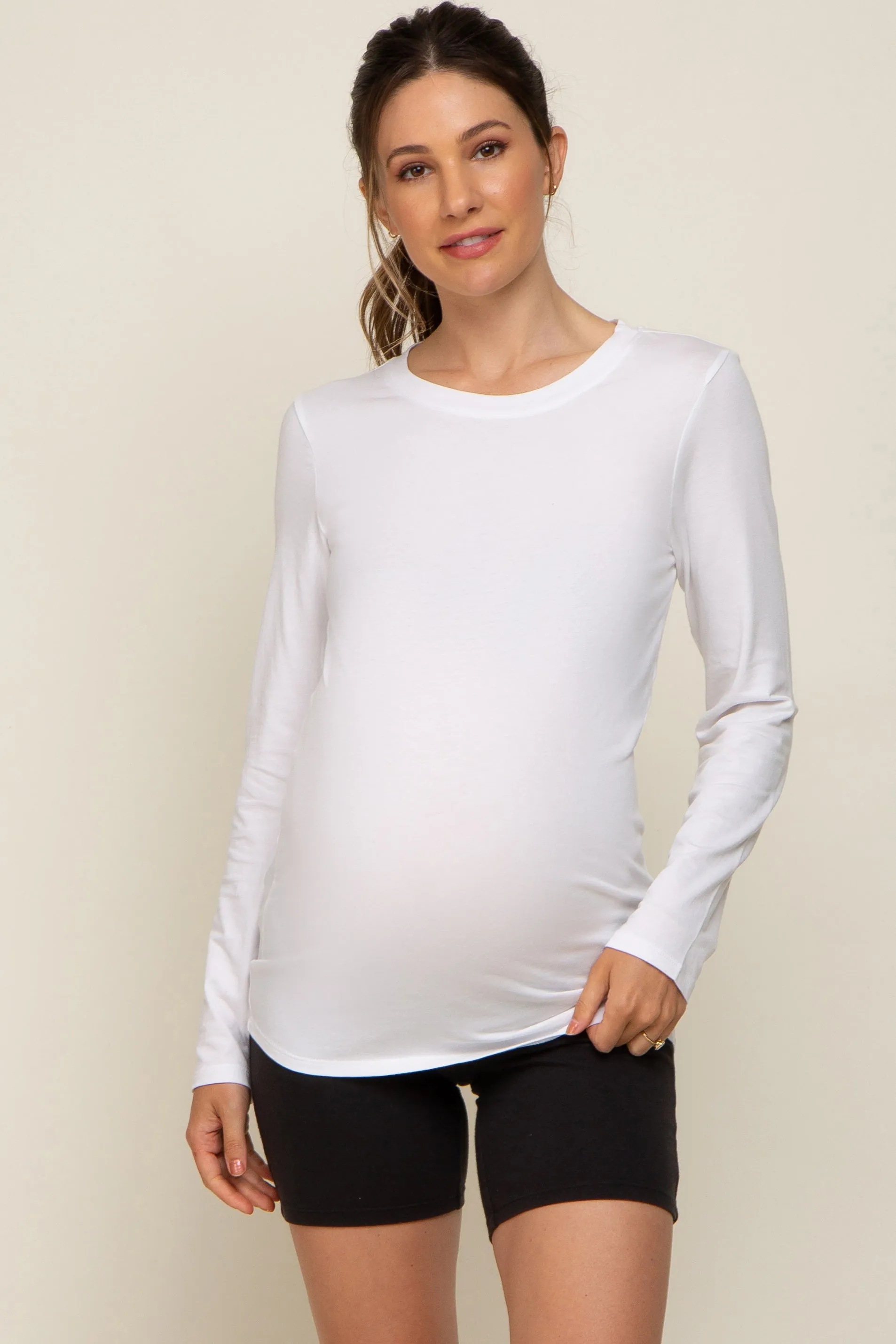 White Long Sleeve Maternity Top sold by Pinkblush