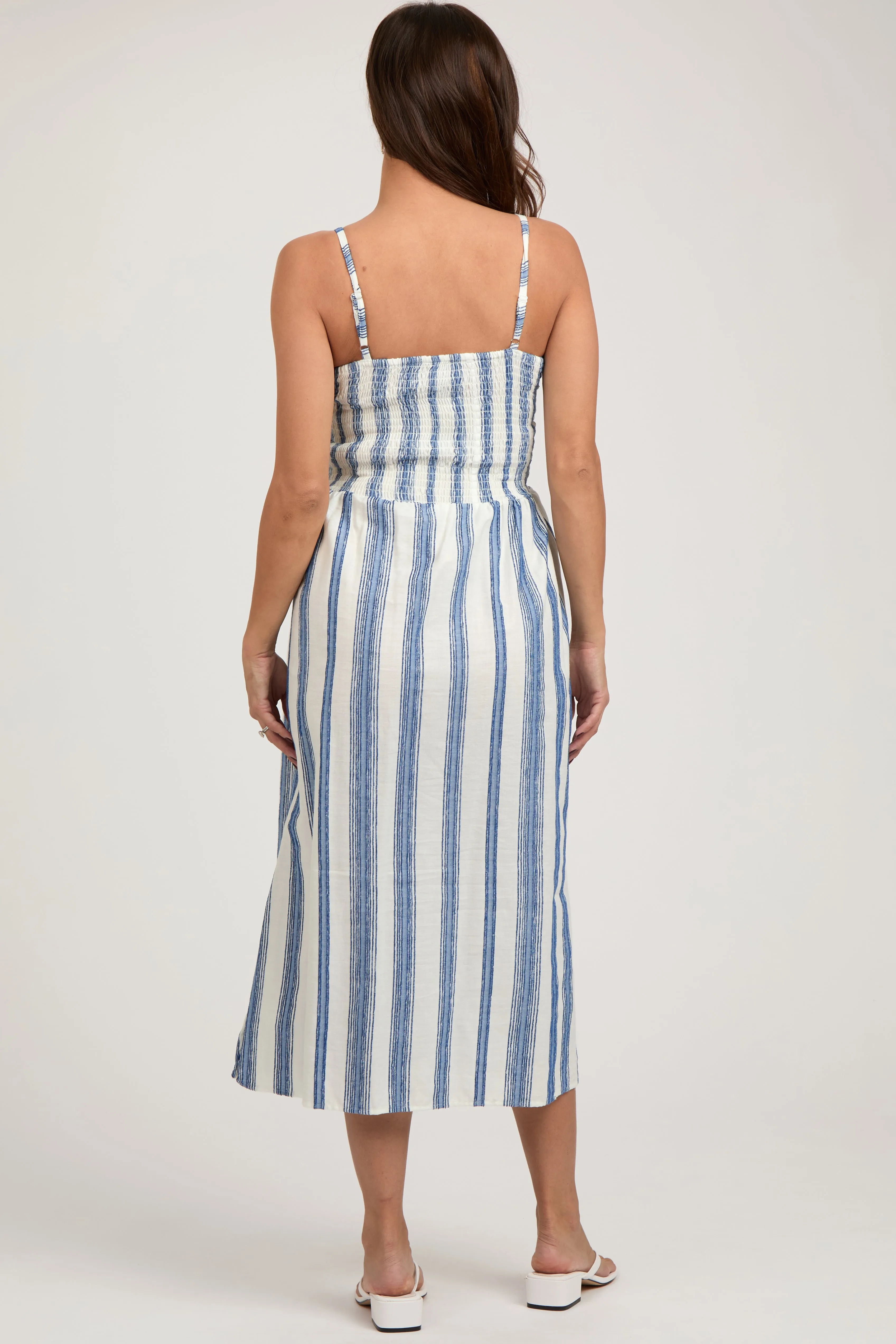 Blue Embroidered Striped Front Cutout Side Slit Maternity Midi Dress sold by Pinkblush product image thumbnail 3