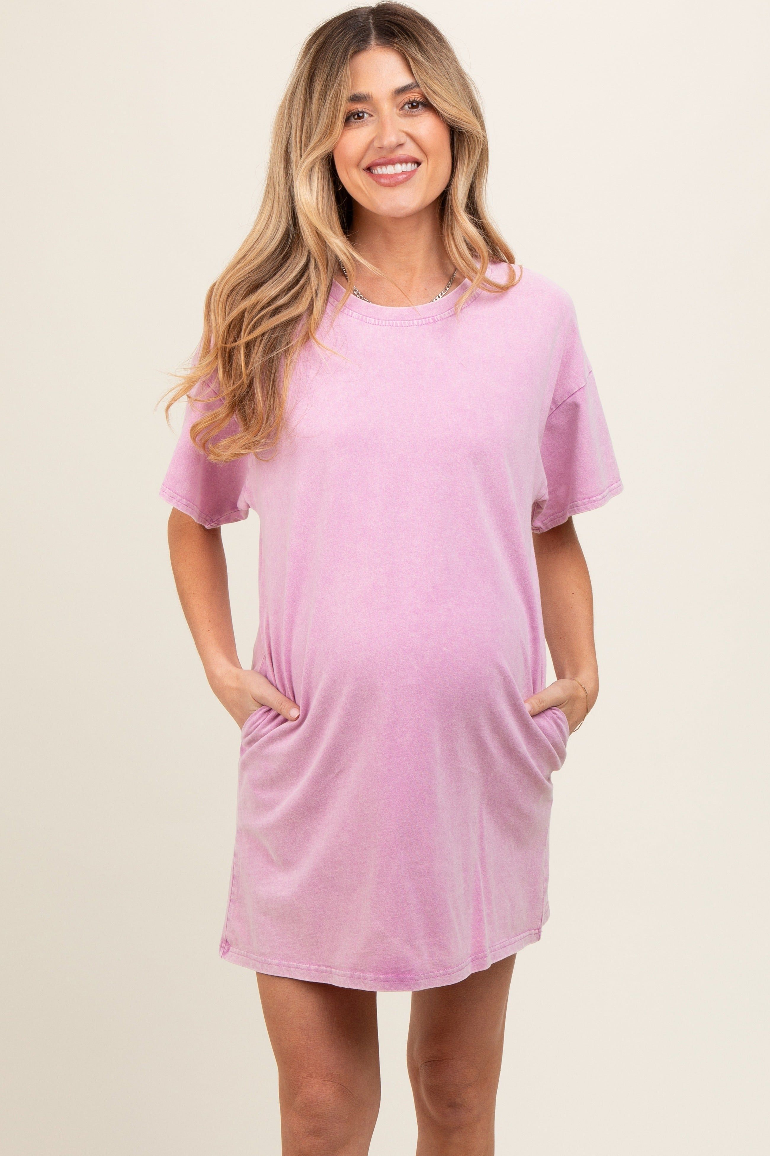 Pink Short Sleeve Side Pocket Maternity Dress sold by Pinkblush