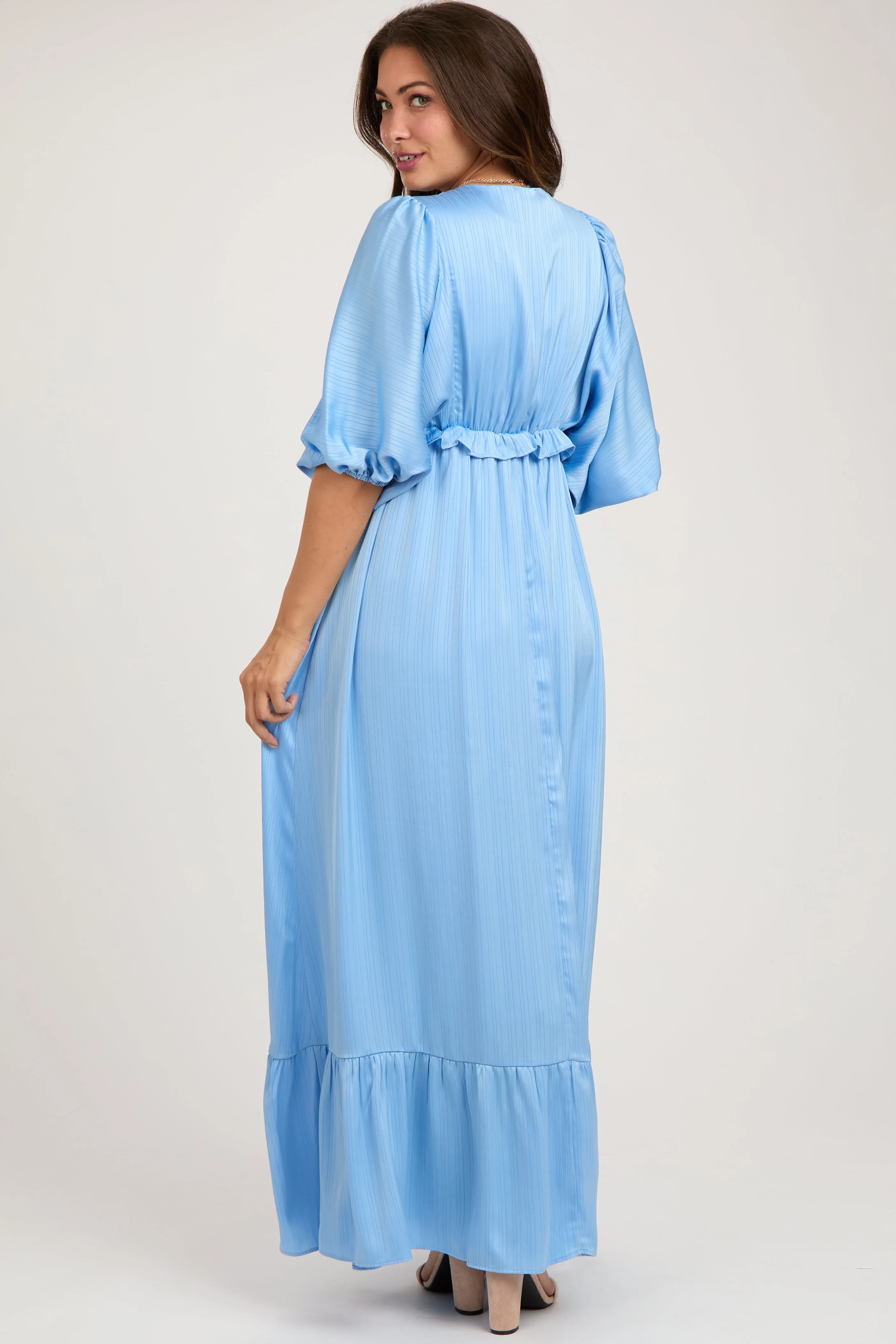Light Blue Striped Ruffle Accent Maternity Maxi Dress sold by Pinkblush product image thumbnail 4