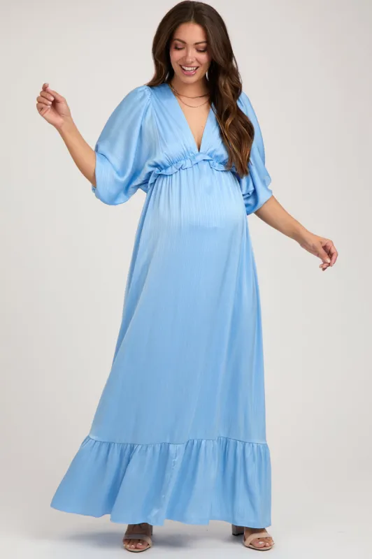 Light Blue Striped Ruffle Accent Maternity Maxi Dress sold by Pinkblush