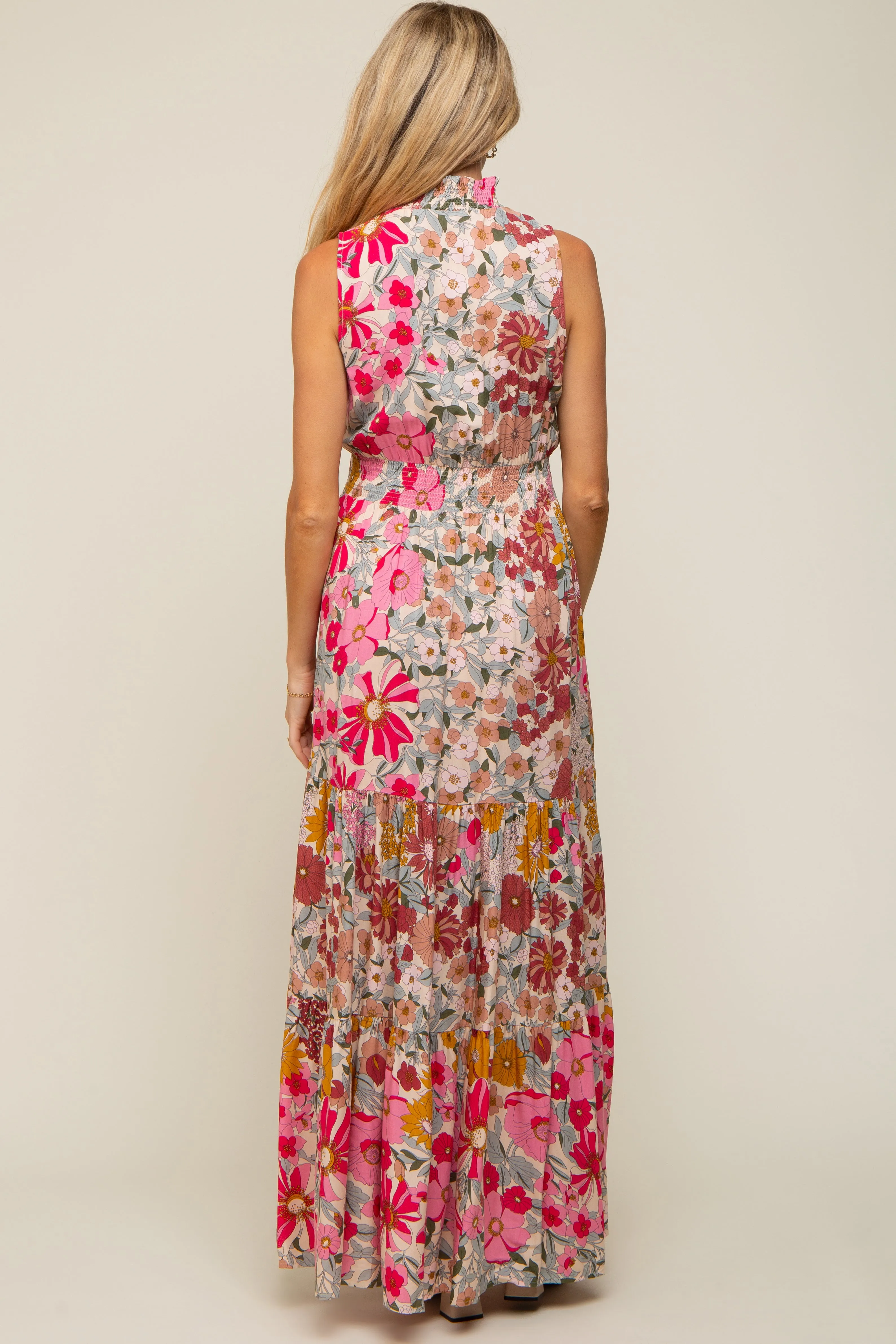 Pink Floral Mock Neck Maternity Maxi Dress sold by Pinkblush product image thumbnail 3