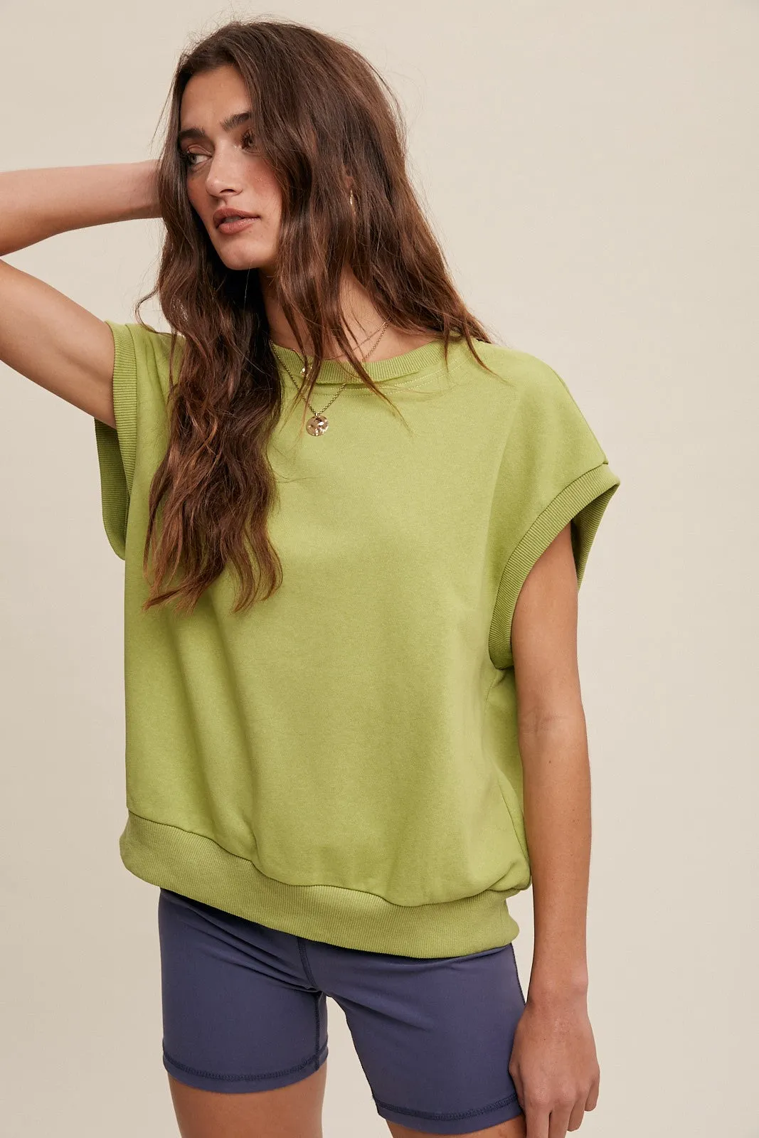 Light Olive Terry Raw Trim Top sold by Pinkblush product image thumbnail 2