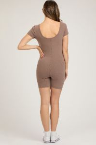 Mocha Fitted Short Sleeve Maternity Romper sold by Pinkblush