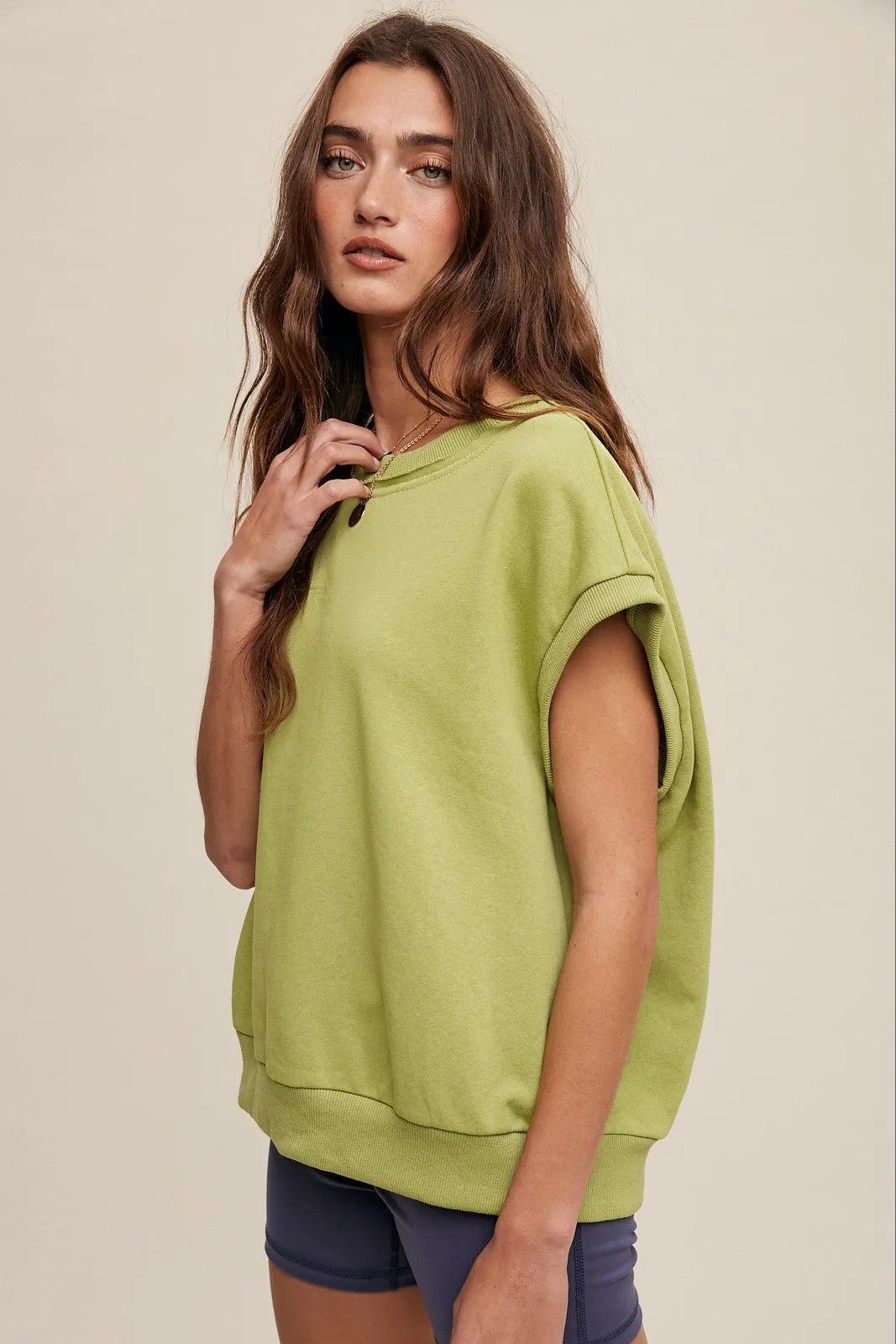 Light Olive Terry Raw Trim Top sold by Pinkblush product image thumbnail 3