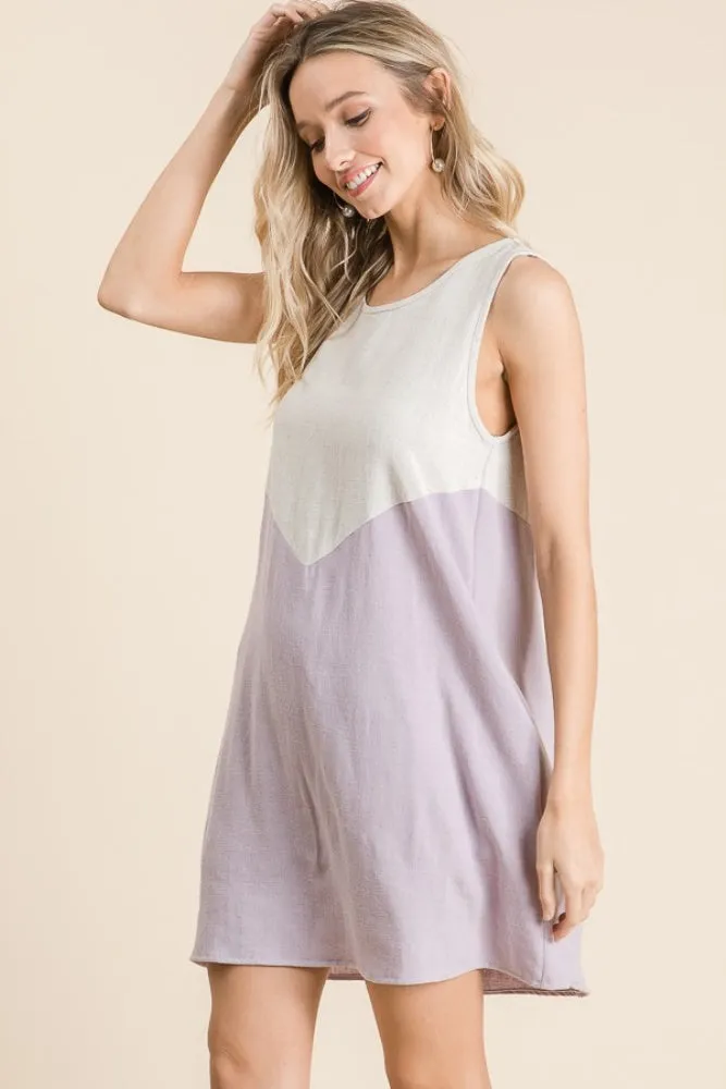 Lavender Solid Linen Colorblock A Line Dress sold by Pinkblush product image thumbnail 2