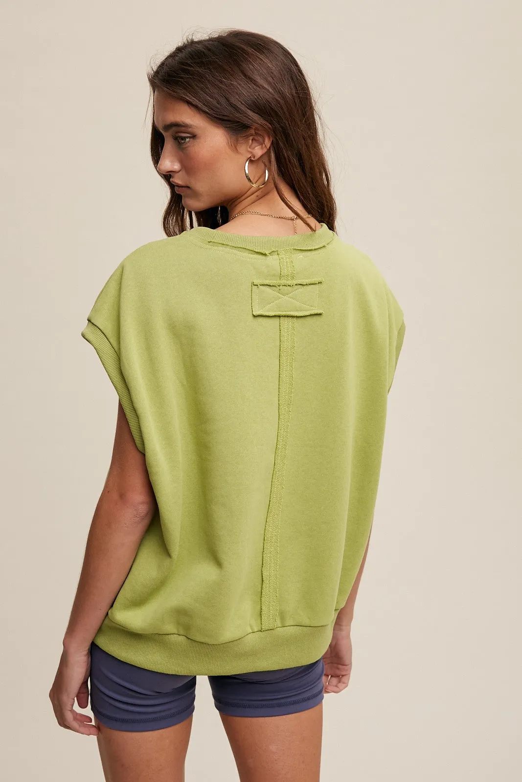 Light Olive Terry Raw Trim Top sold by Pinkblush product image thumbnail 4