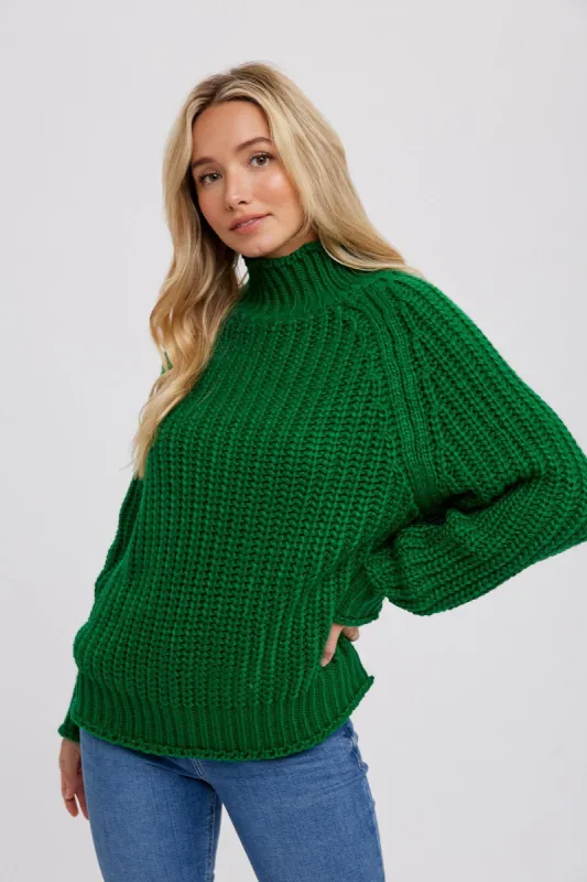 Green Chunky Knit Mock Neck Sweater made by Pinkblush