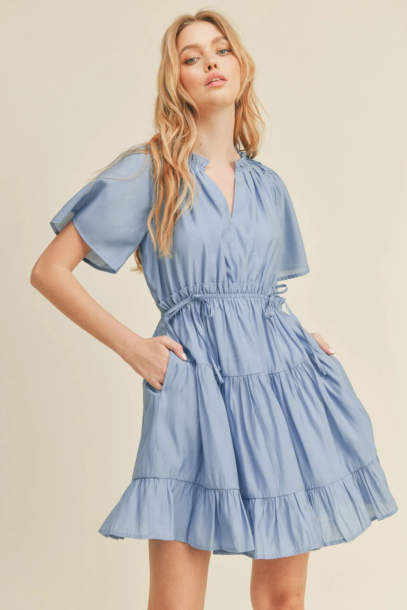 Blue Tiered Mini Dress sold by Pinkblush