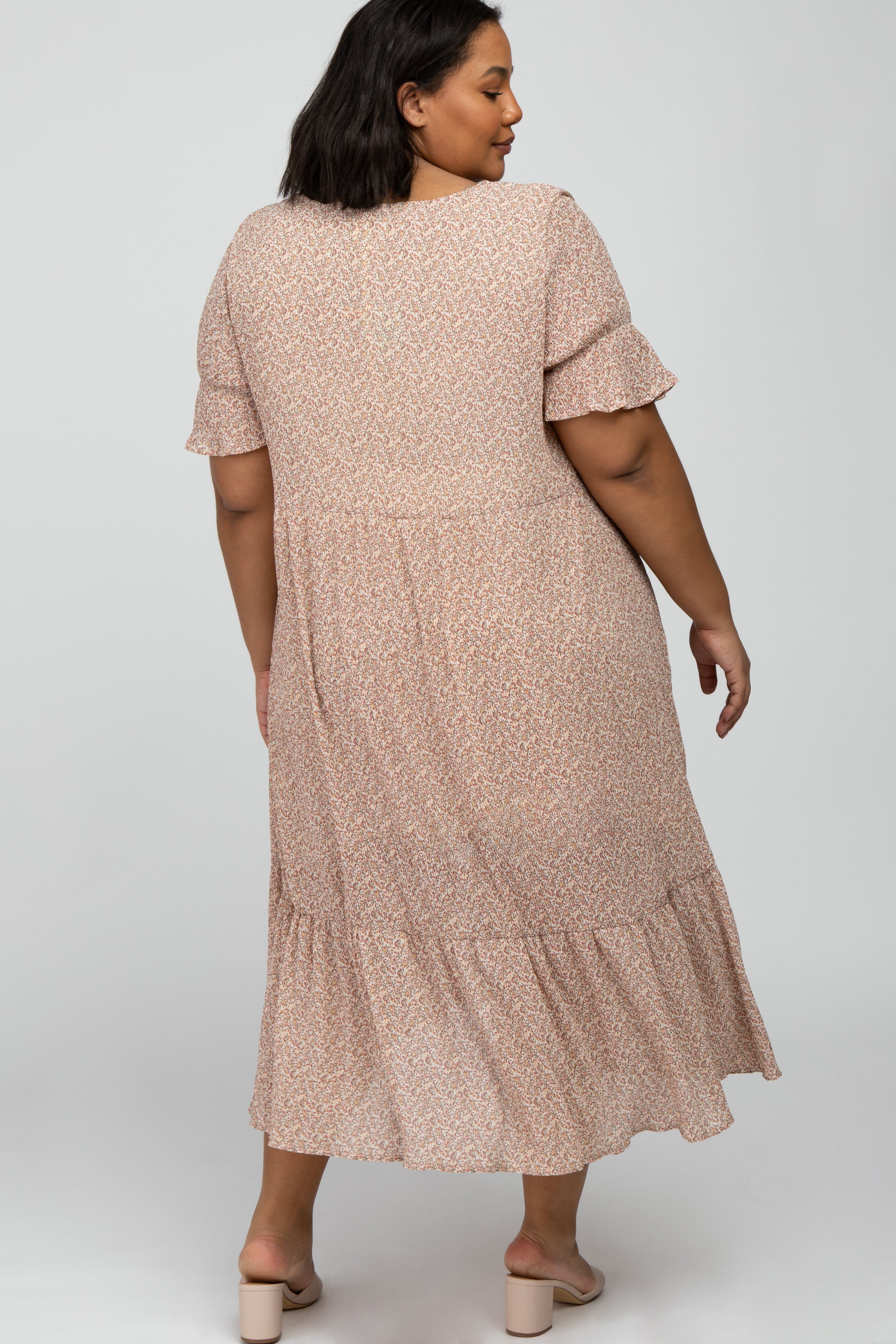 Pink Floral Pleated Chiffon Ruffle Sleeve Maternity Plus Midi Dress sold by Pinkblush product image thumbnail 3