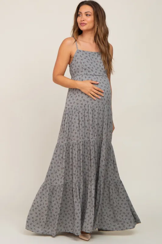 Olive Ditsy Floral Tiered Maternity Maxi Dress sold by Pinkblush
