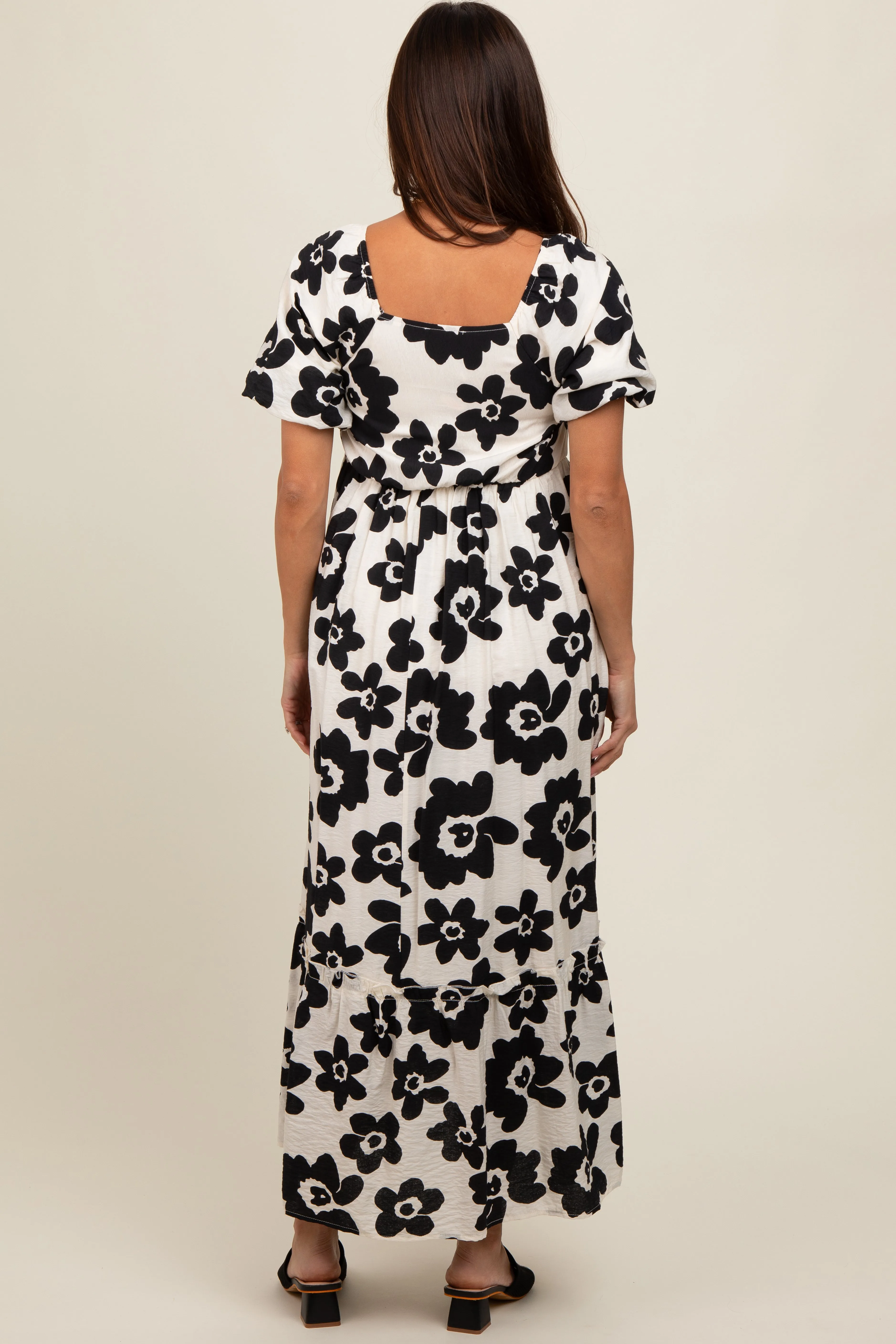 Black Floral Puff Sleeve Maternity Maxi Dress sold by Pinkblush product image thumbnail 3