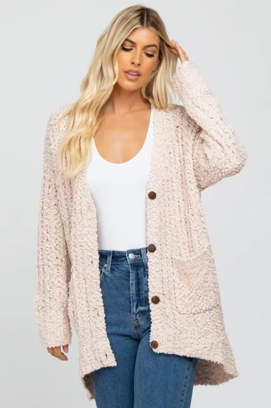 Light Pink Popcorn Knit Hi-Low Cardigan sold by Pinkblush