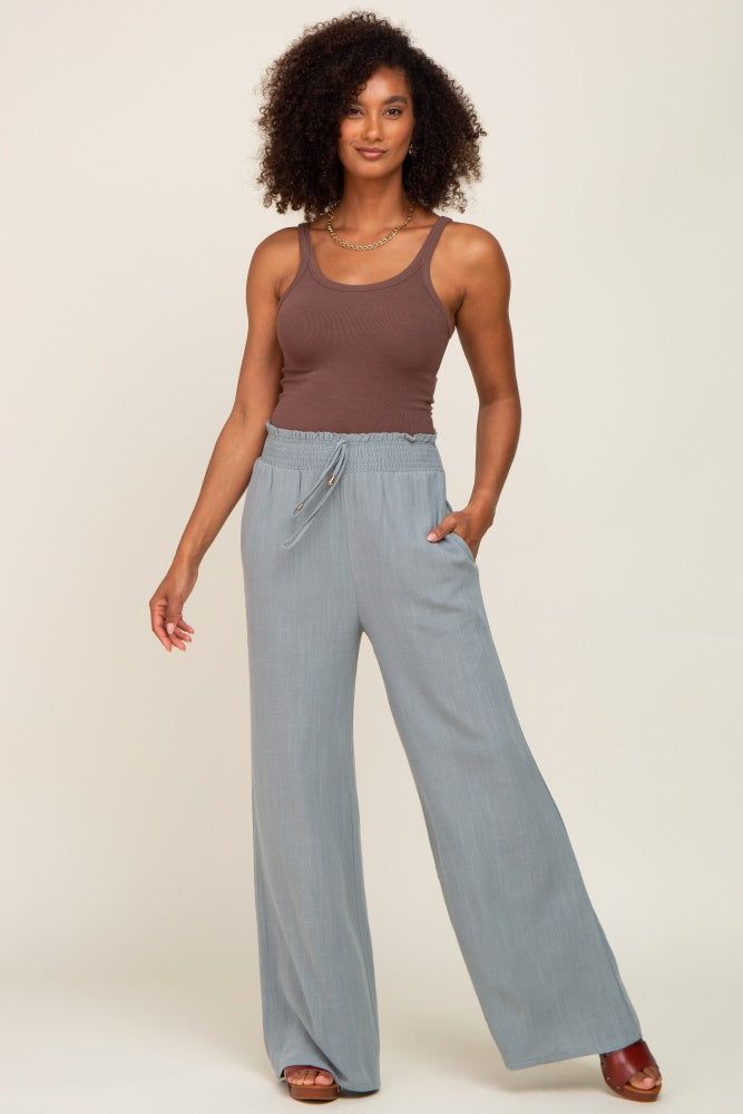 Sage Smocked Waist Wide Leg Linen Pants sold by Pinkblush product image thumbnail 5