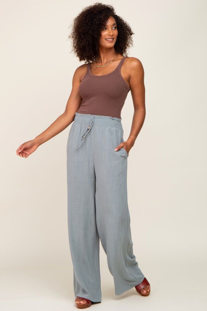 Sage Smocked Waist Wide Leg Linen Pants sold by Pinkblush product image thumbnail 6
